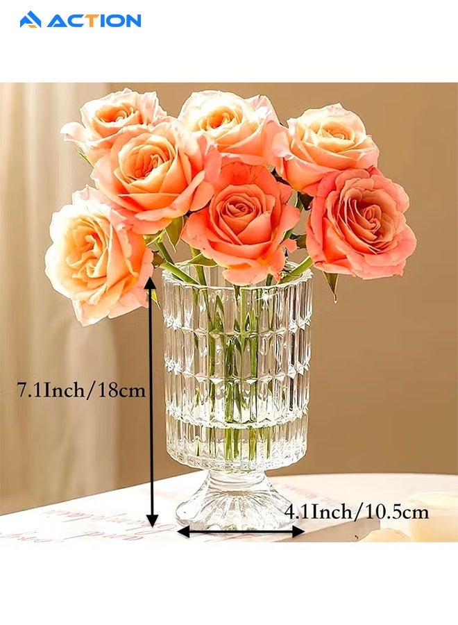 ACTION 7” Embossed Crystal Glass Vase – Transparent Pedestal Base Flower Vase, Hydroponic Bouquet Vase for Home, Office, Wedding & Table Decor (Long Rhombus Pattern) - Image 5